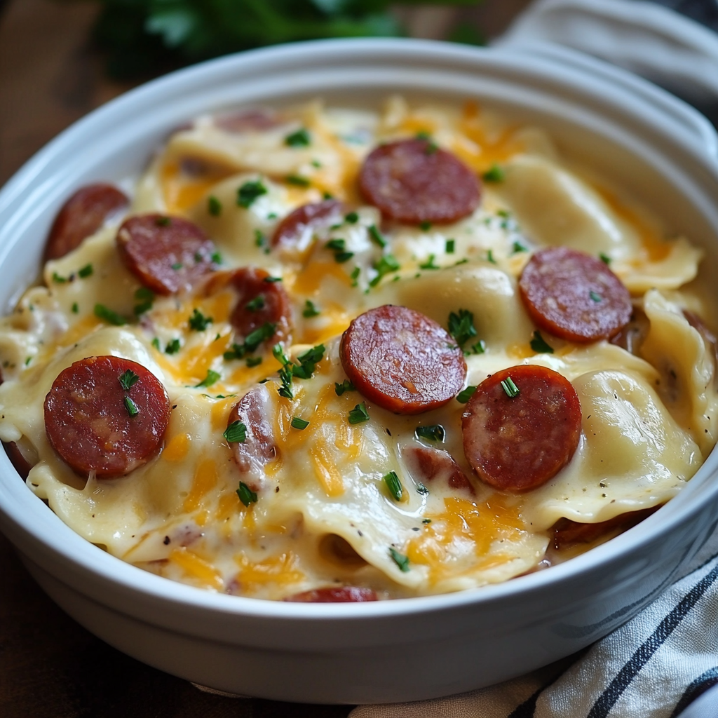 Crockpot Pierogi Casserole with Kielbasa