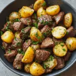 Garlic Butter Beef Bites and Potatoes