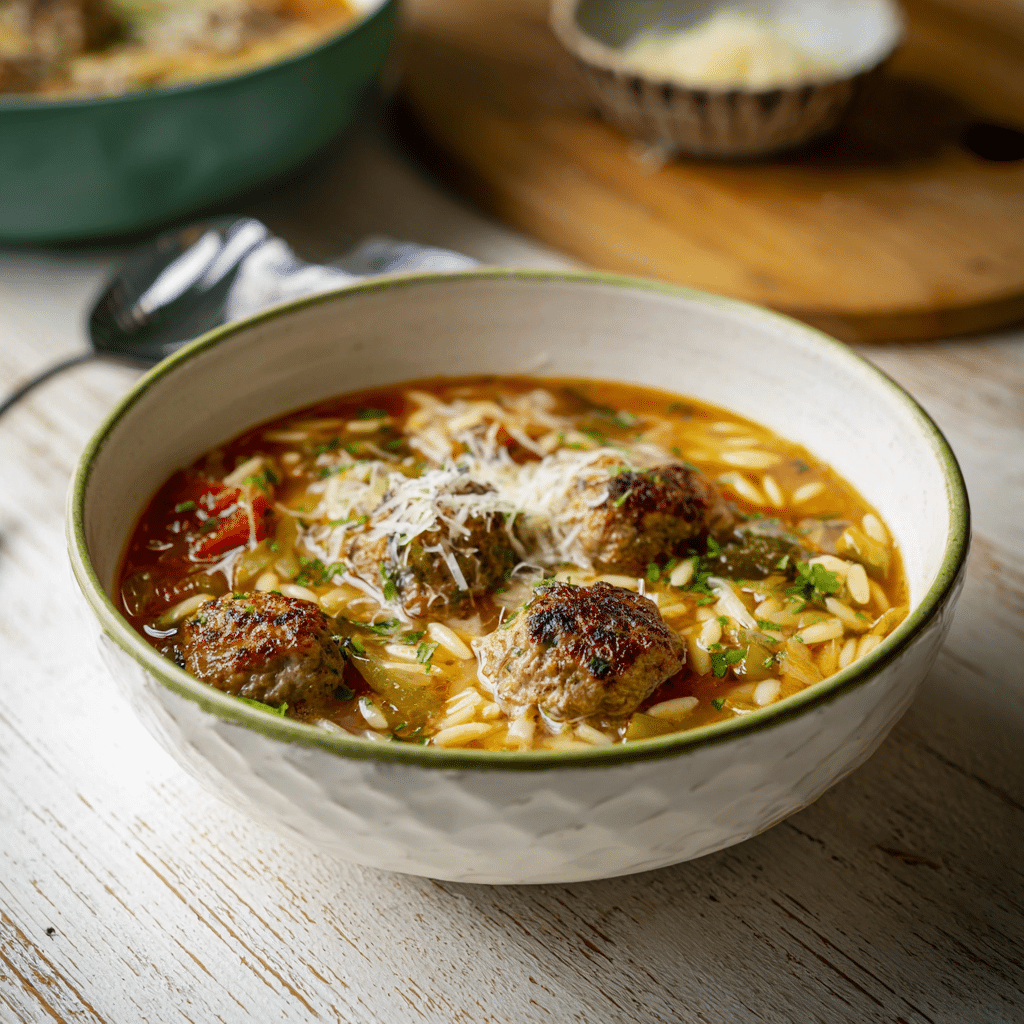 Italian Meatball Orzo Soup