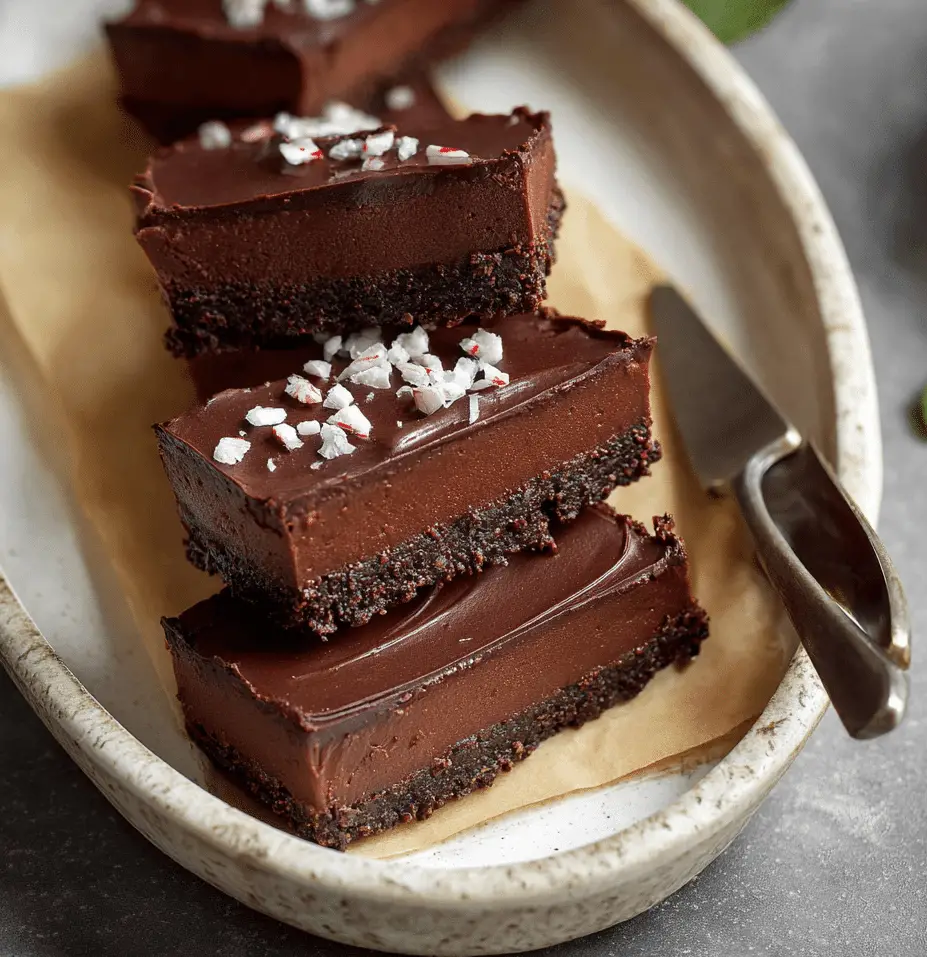 Chocolate Peppermint Silk Brownie Bars