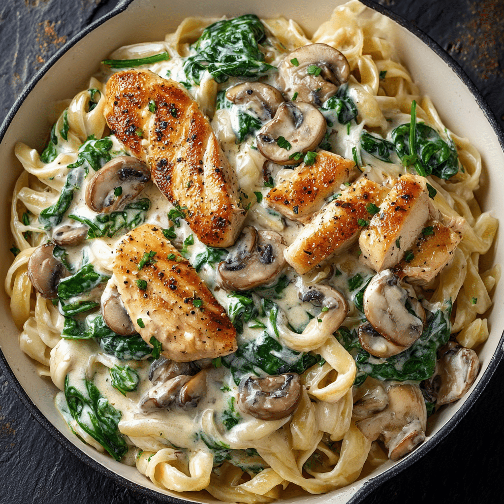 Creamy Chicken Alfredo with Spinach & Mushrooms