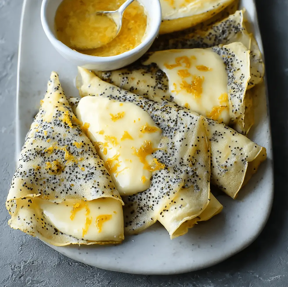 Lemon Poppy‑Seed Crepes with Ricotta & Tangy Lemon Curd