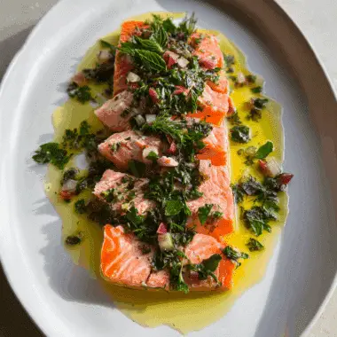 Olive Oil Poached Salmon with Herb Vinaigrette