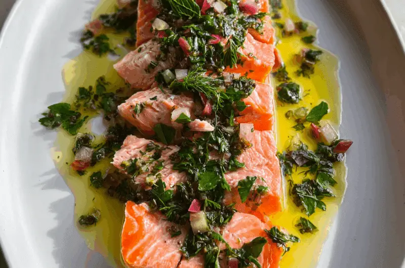 Olive Oil Poached Salmon with Herb Vinaigrette