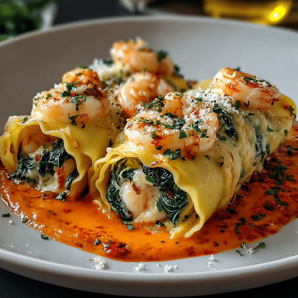 Shrimp & Spinach Stuffed Pasta Rollatini