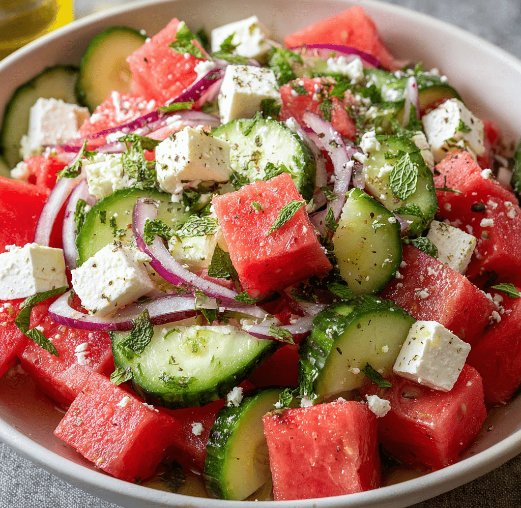 Watermelon Cucumber Feta Salad