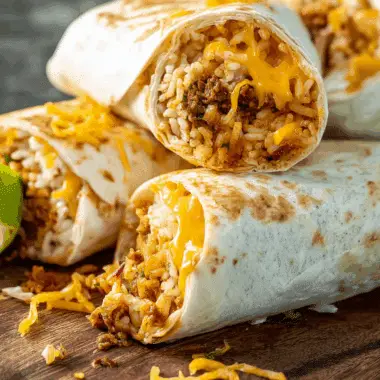 Cheesy Beefy Rice Burritos
