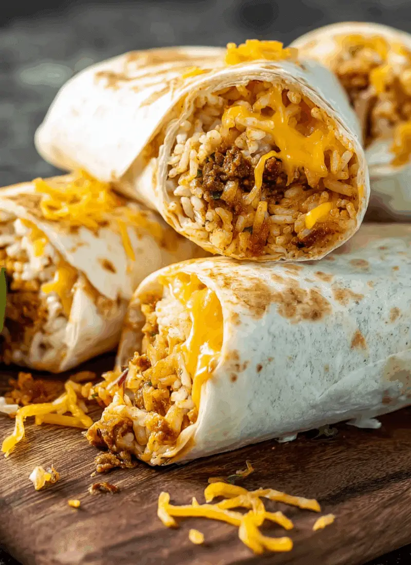 Cheesy Beefy Rice Burritos
