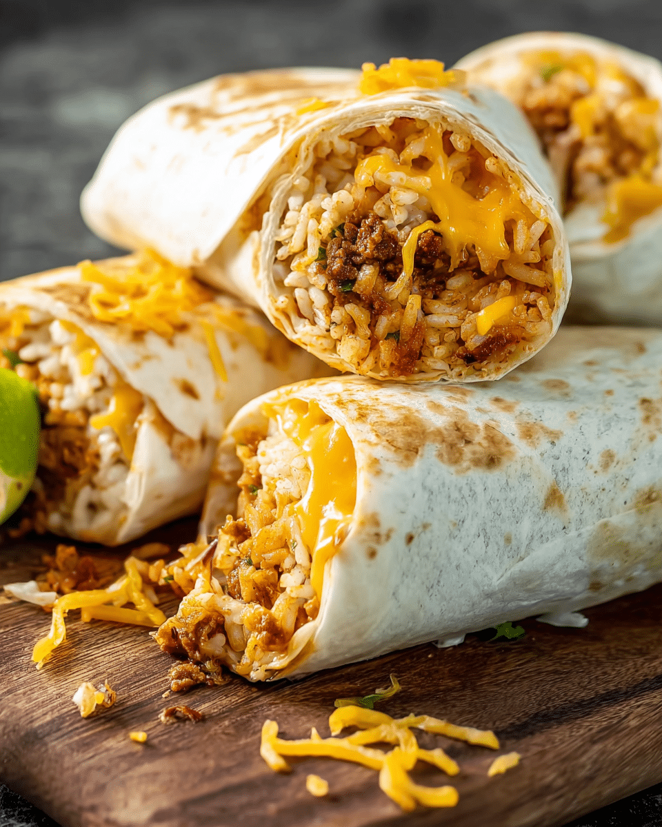 Cheesy Beefy Rice Burritos