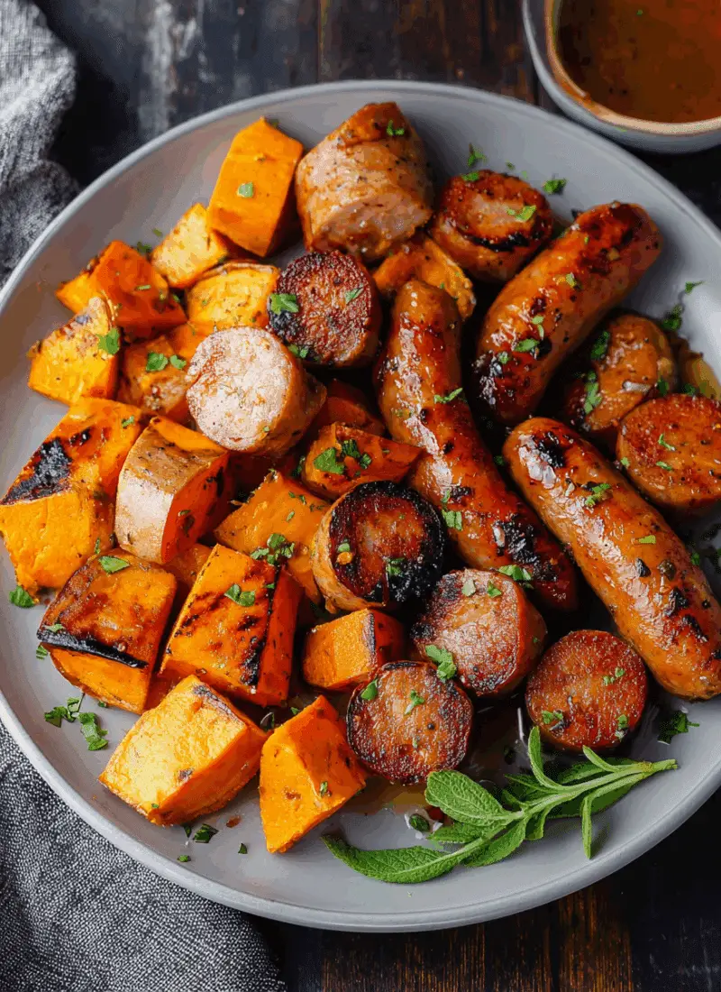 Sausage and Sweet Potatoes with Honey Garlic Sauce