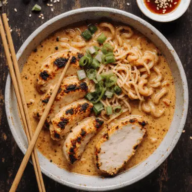 Fiery Chicken Ramen With Creamy Garlic Sauce