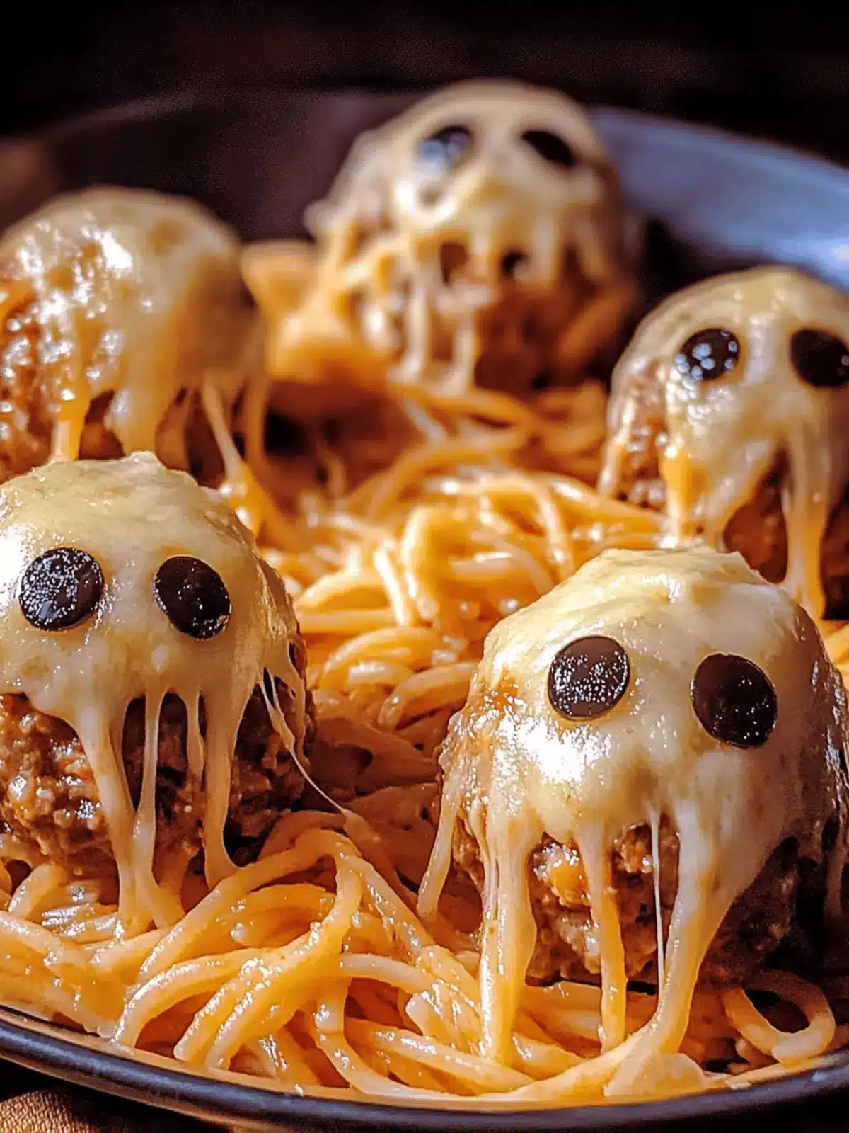Spooky Spaghetti and Cheese Stuffed Meatballs