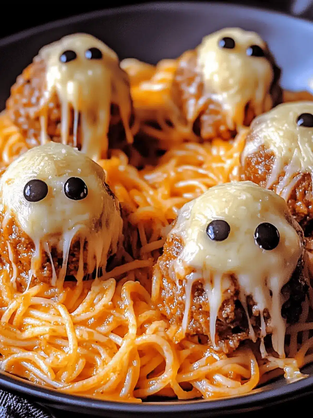 Spooky Spaghetti and Cheese Stuffed Meatballs