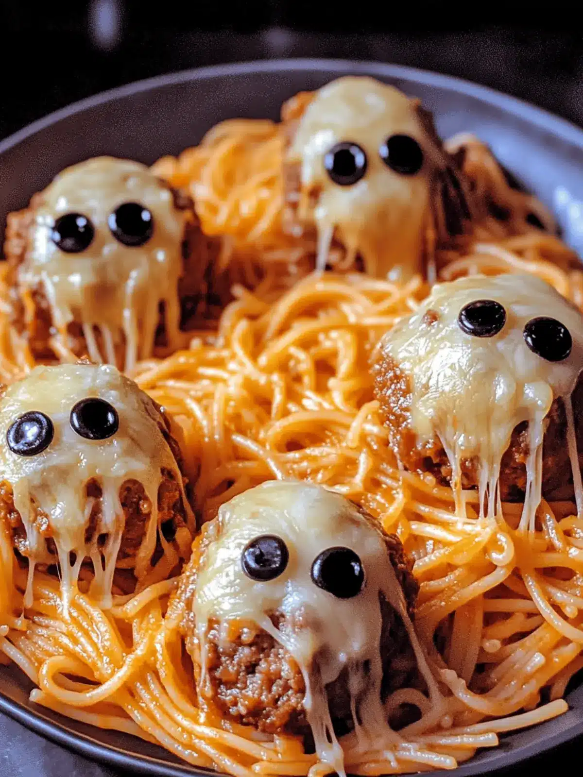 Spooky Spaghetti and Cheese Stuffed Meatballs