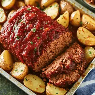 Meatloaf and Potatoes on a Sheet