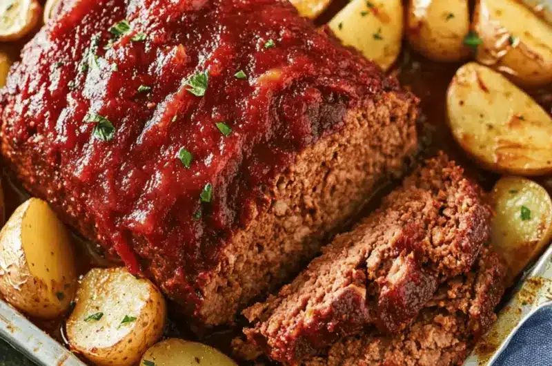 Meatloaf and Potatoes on a Sheet