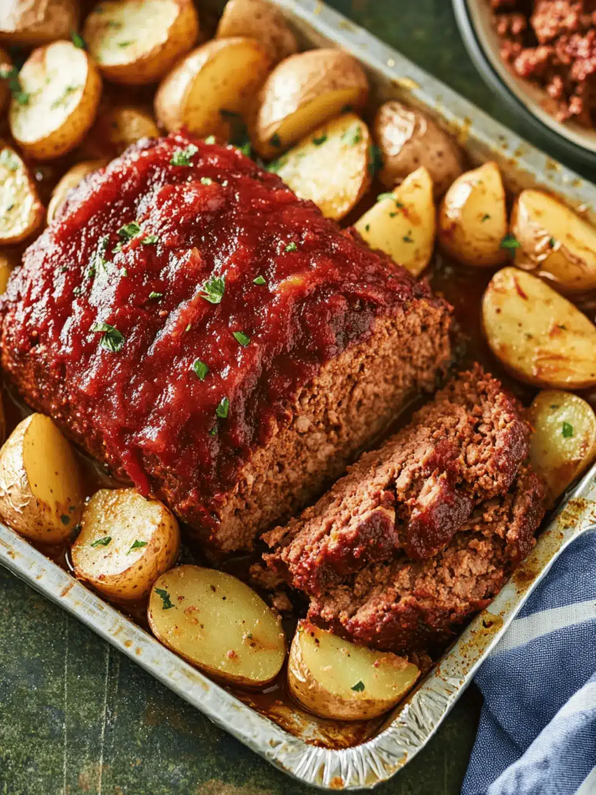 Meatloaf and Potatoes on a Sheet
