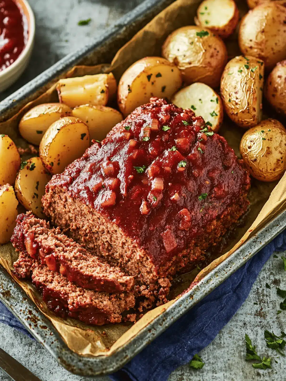 Meatloaf and Potatoes on a Sheet