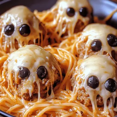 Spooky Spaghetti and Cheese Stuffed Meatballs