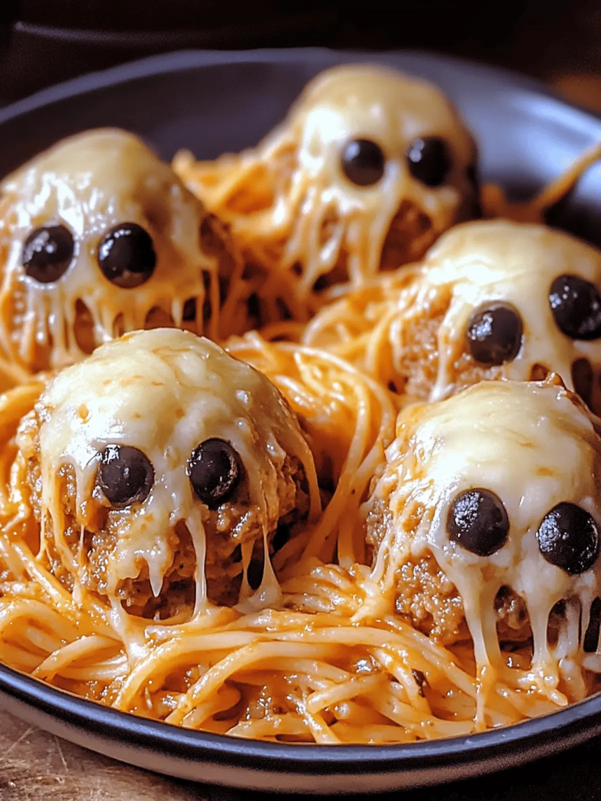 Spooky Spaghetti and Cheese Stuffed Meatballs
