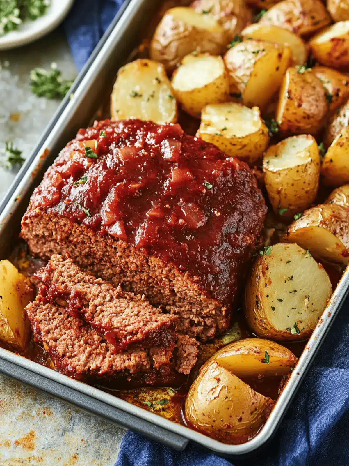 Meatloaf and Potatoes on a Sheet
