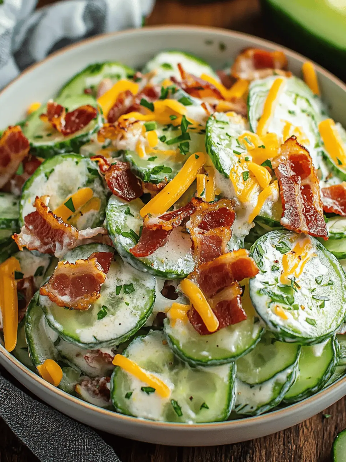 Cucumber Salad with Bacon and Cheese