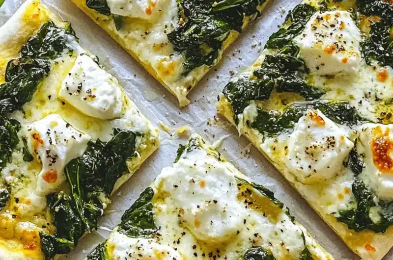 Greek Roasted Garlic Spinach White Pizza