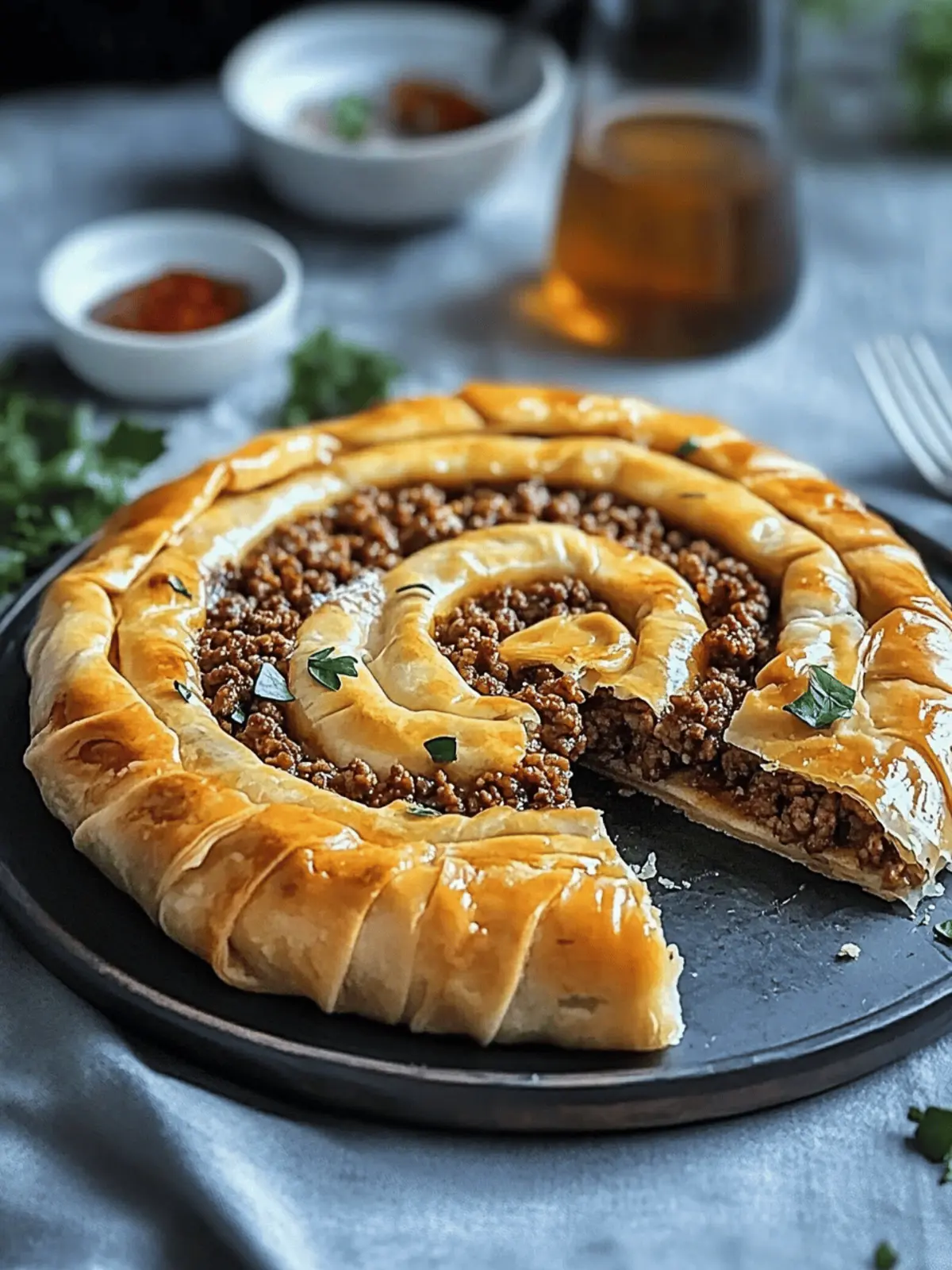 Turkish Spiral Borek with Spiced Ground Beef