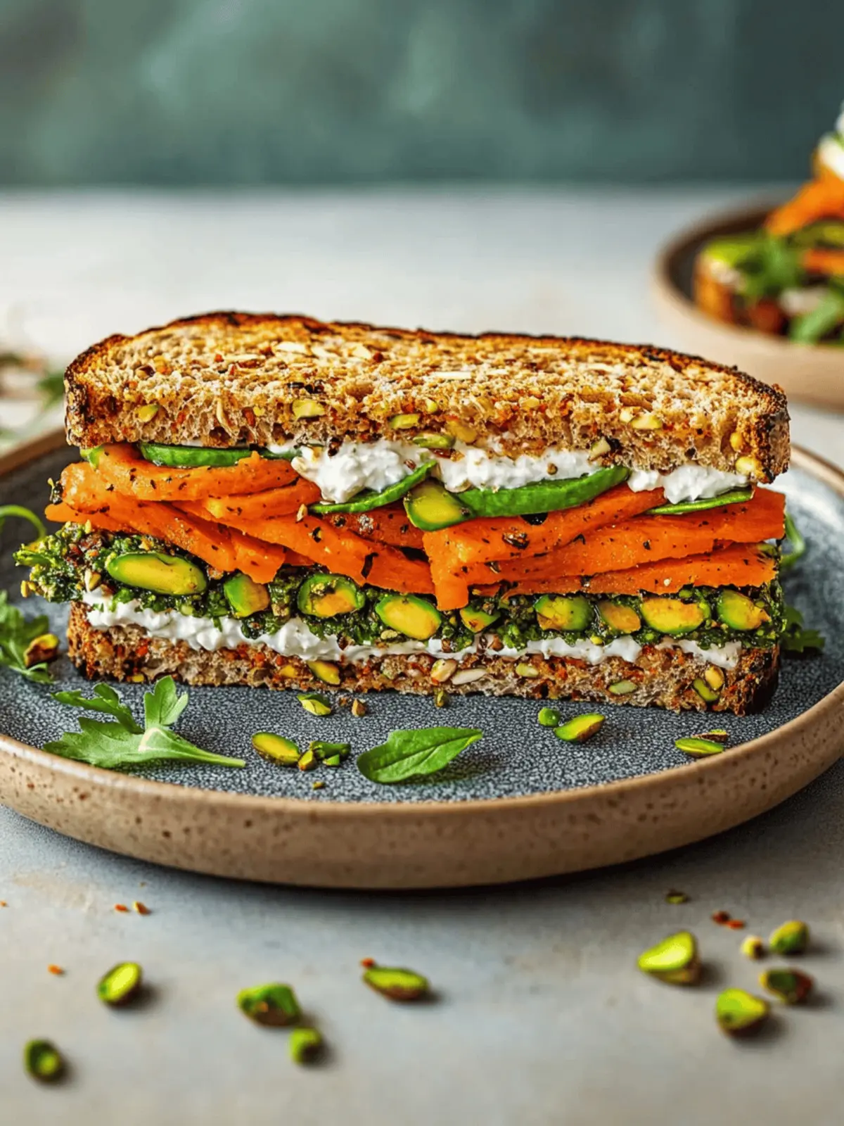 Spicy Harissa Carrot & Pistachio Sandwich