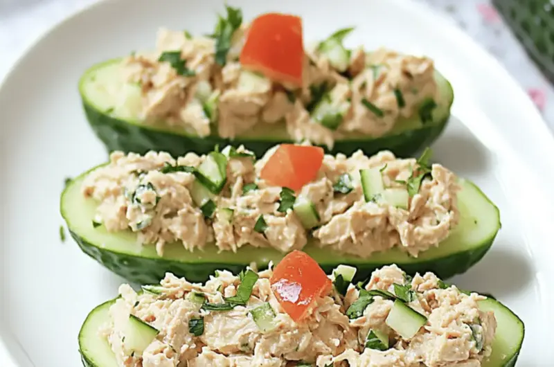 Quick & Easy Tuna Salad Cucumber Boats