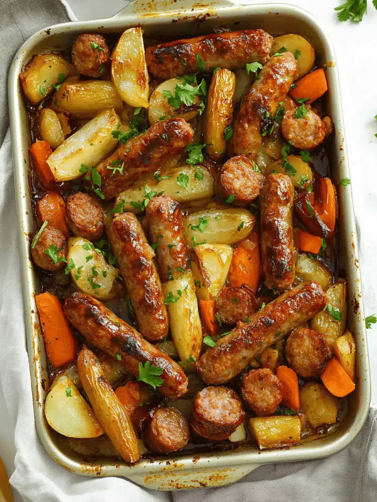 Sticky Sausage Tray Bake