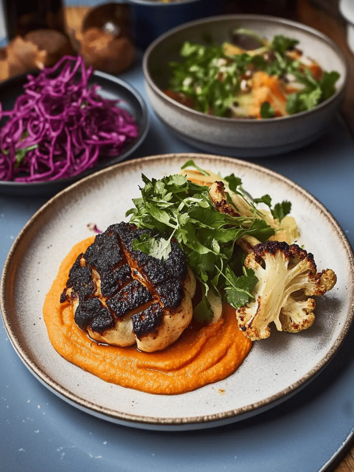 ANCHO CAULIFLOWER, CARROT PUREE, CORIANDER SALAD