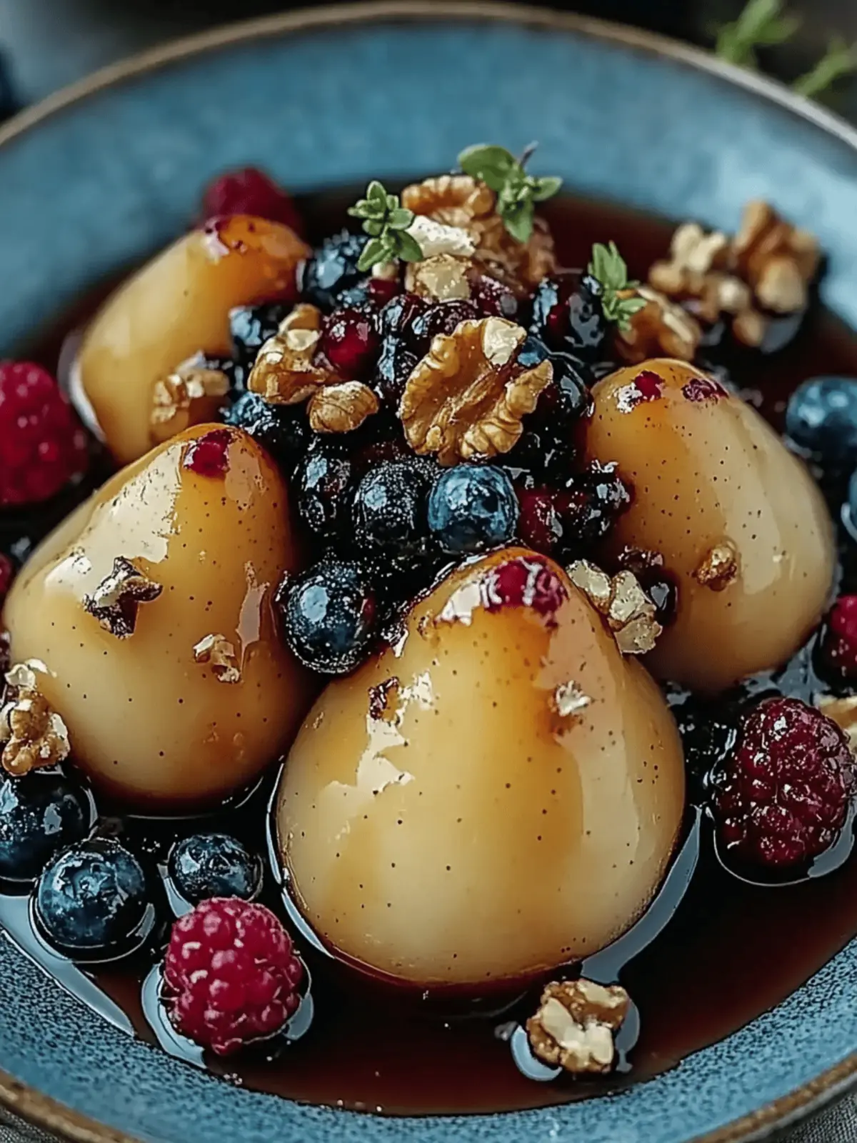 Baked Pears with Berries, Honey, Walnuts & Blue Cheese