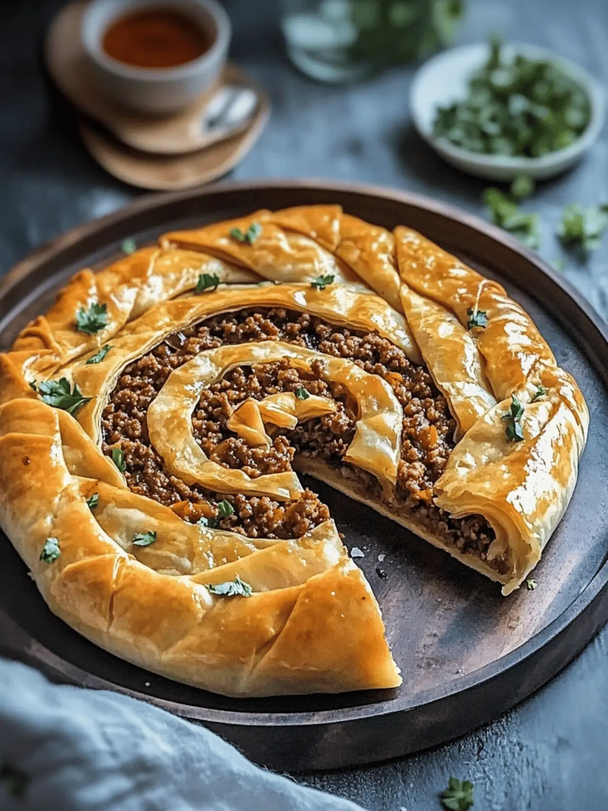 Turkish Spiral Borek with Spiced Ground Beef