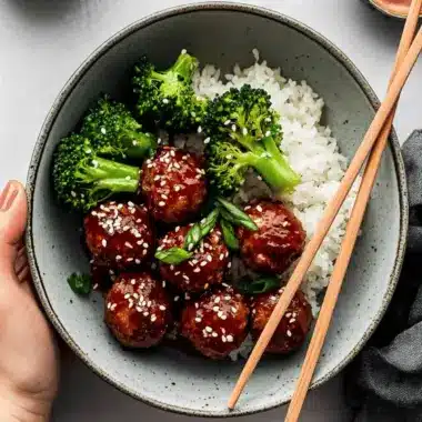 Sticky Mongolian Meatballs and Broccoli