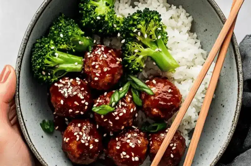 Sticky Mongolian Meatballs and Broccoli