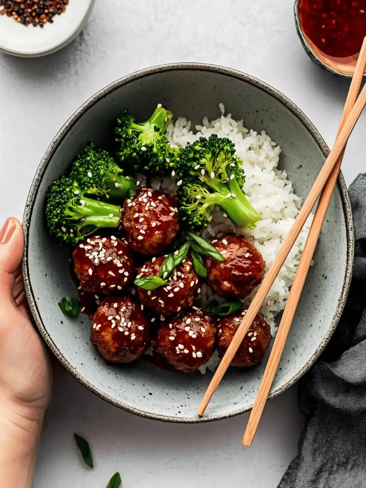 Sticky Mongolian Meatballs and Broccoli