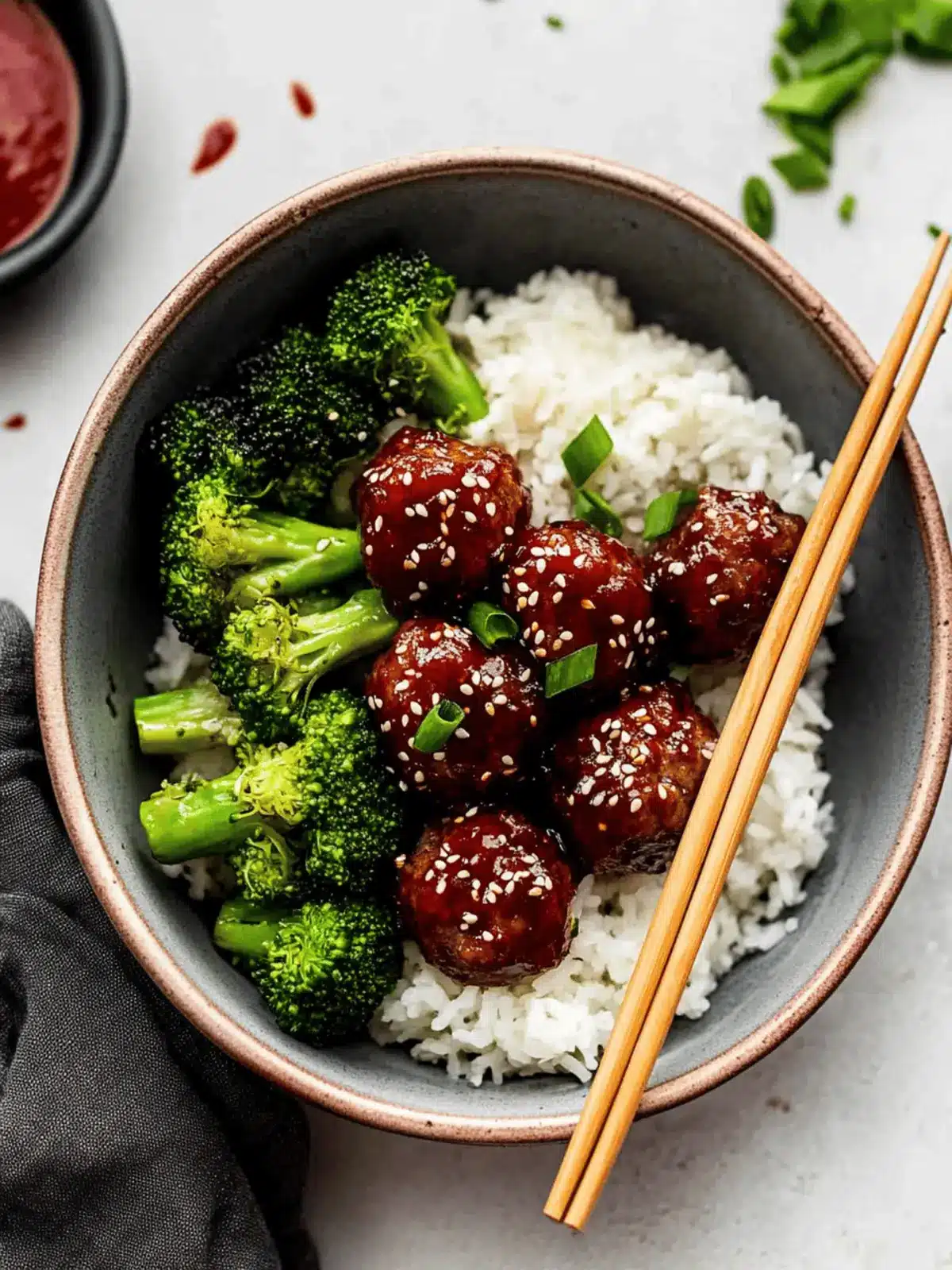 Sticky Mongolian Meatballs and Broccoli