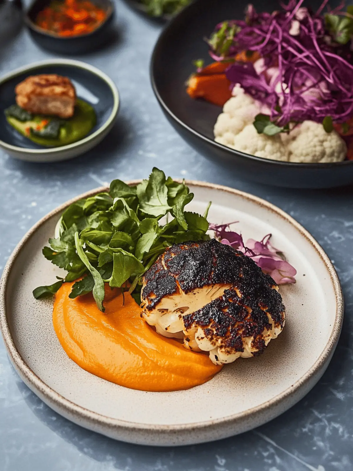 ANCHO CAULIFLOWER, CARROT PUREE, CORIANDER SALAD