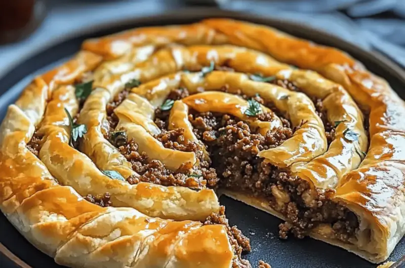 Turkish Spiral Borek with Spiced Ground Beef