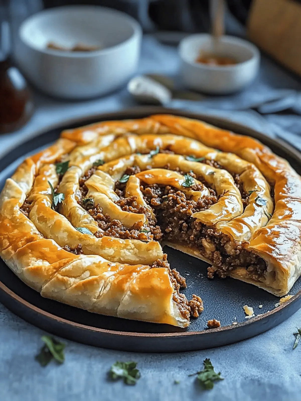 Turkish Spiral Borek with Spiced Ground Beef