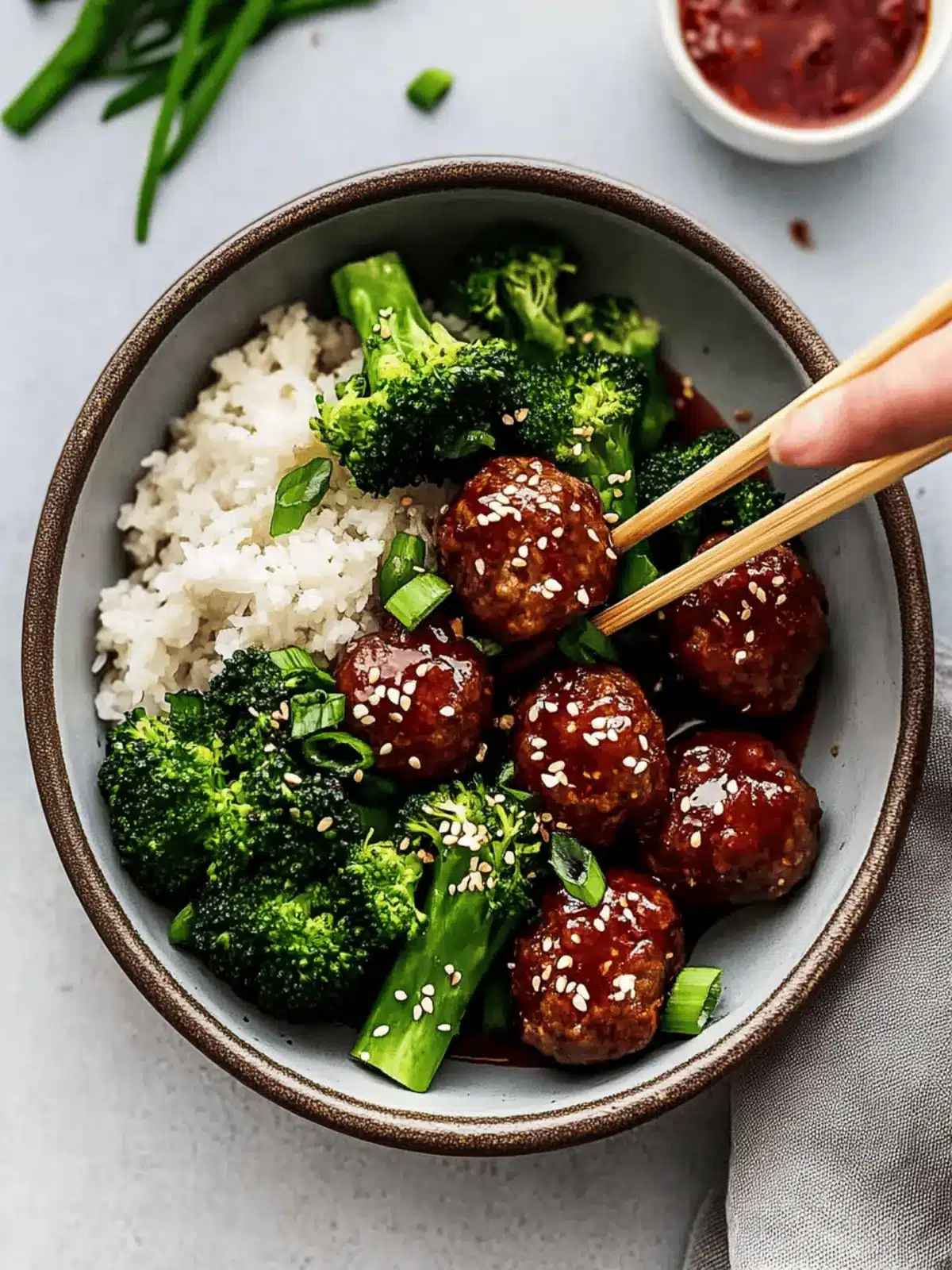 Sticky Mongolian Meatballs and Broccoli