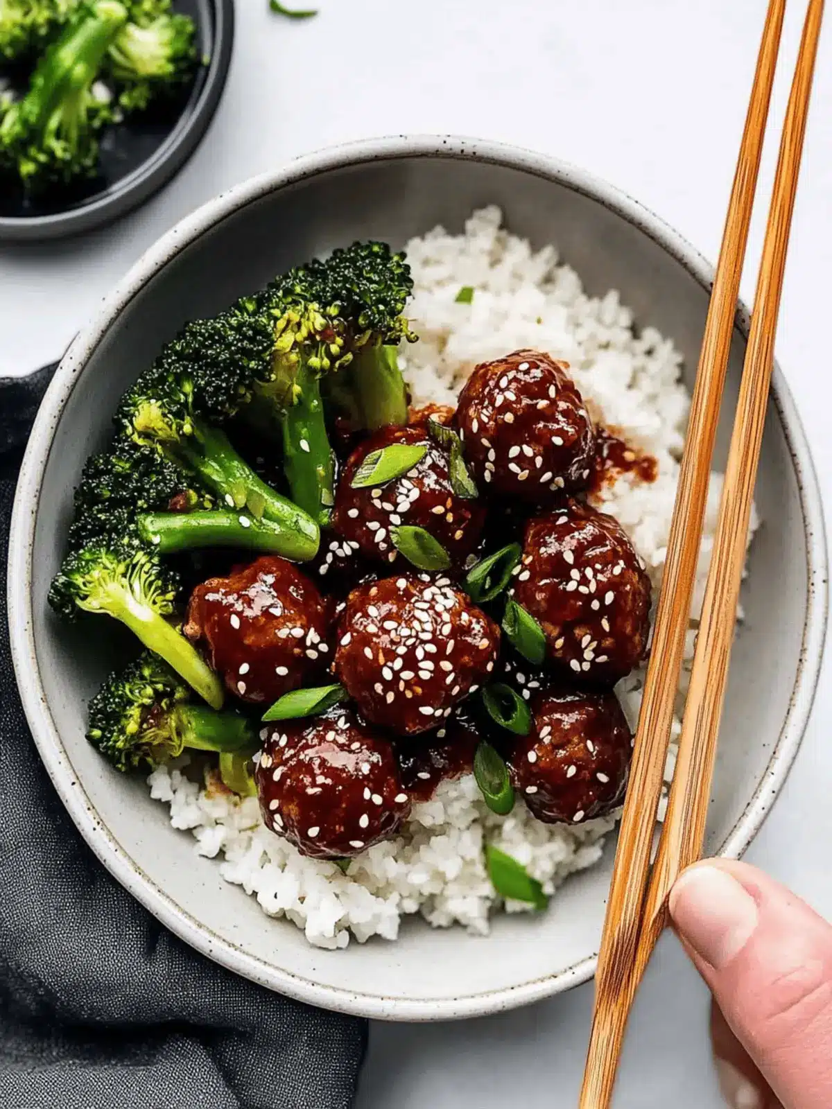 Sticky Mongolian Meatballs and Broccoli