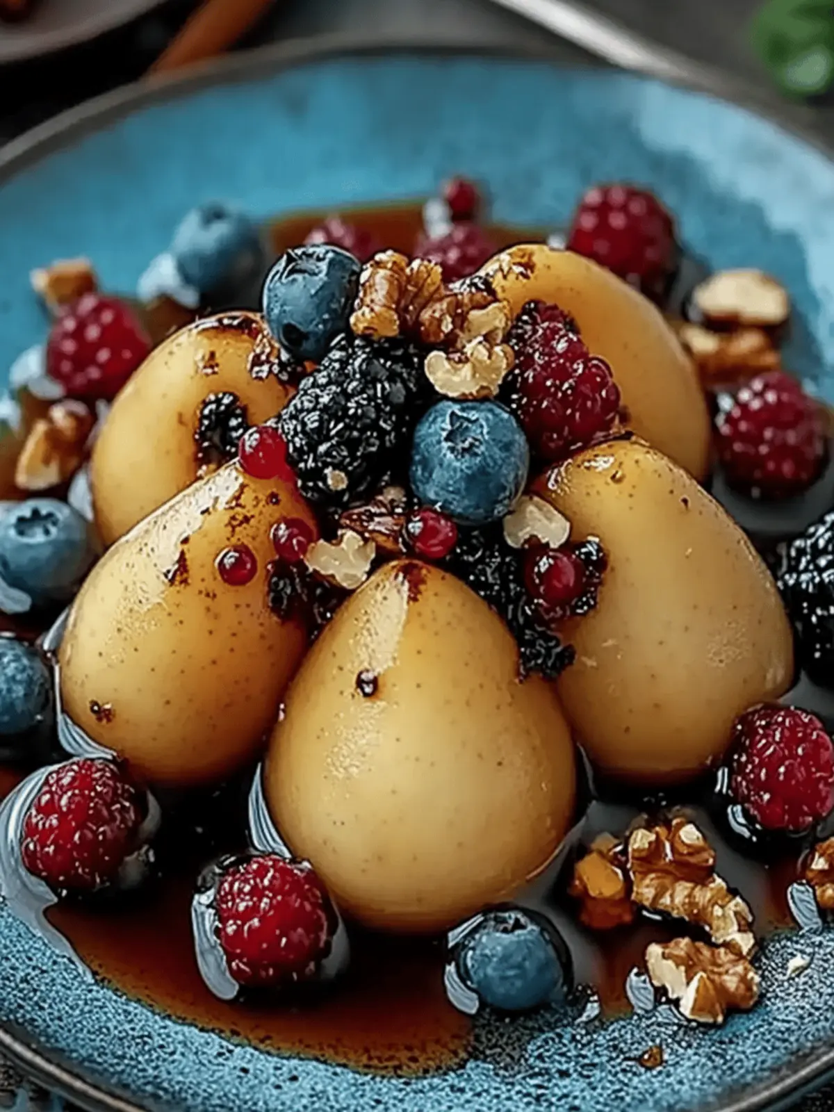 Baked Pears with Berries, Honey, Walnuts & Blue Cheese