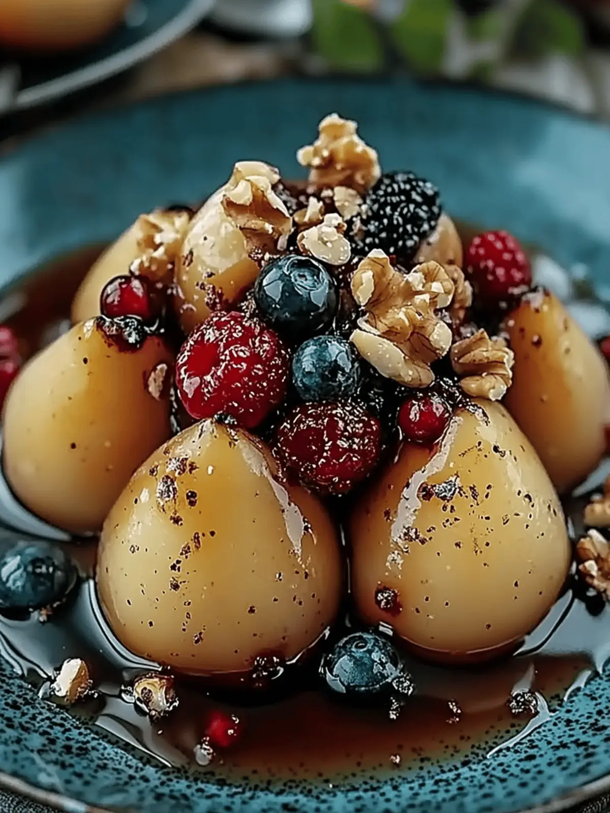 Baked Pears with Berries, Honey, Walnuts & Blue Cheese