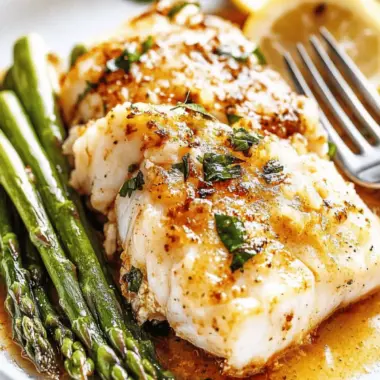 Garlic Butter Cod with Lemon Asparagus Skillet