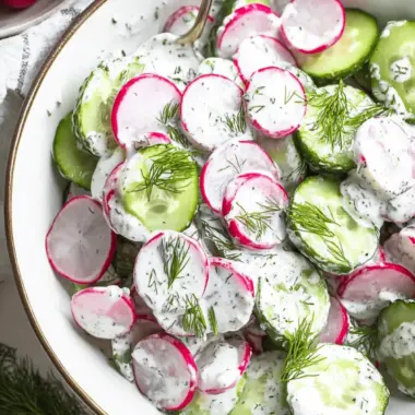 Cucumber Radish Salad w/ Yogurt Dill Dressing