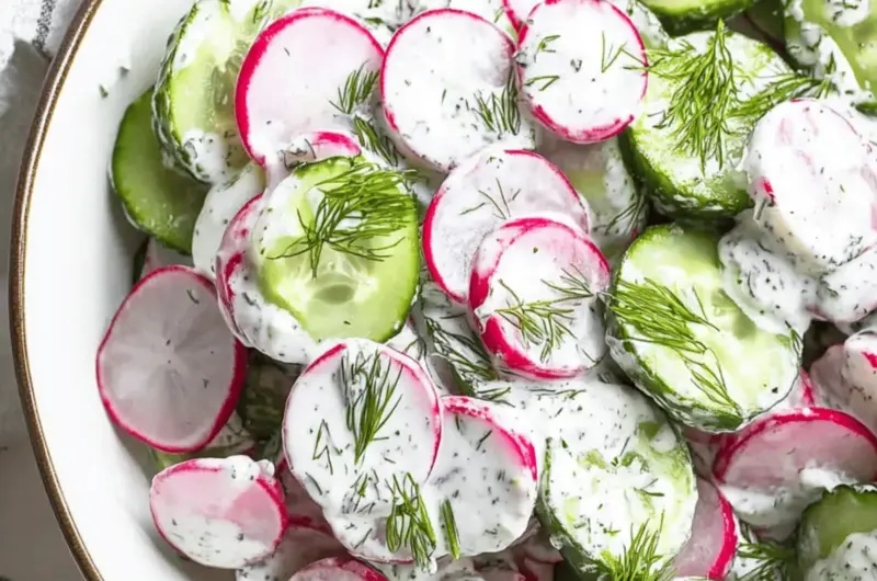 Cucumber Radish Salad w/ Yogurt Dill Dressing