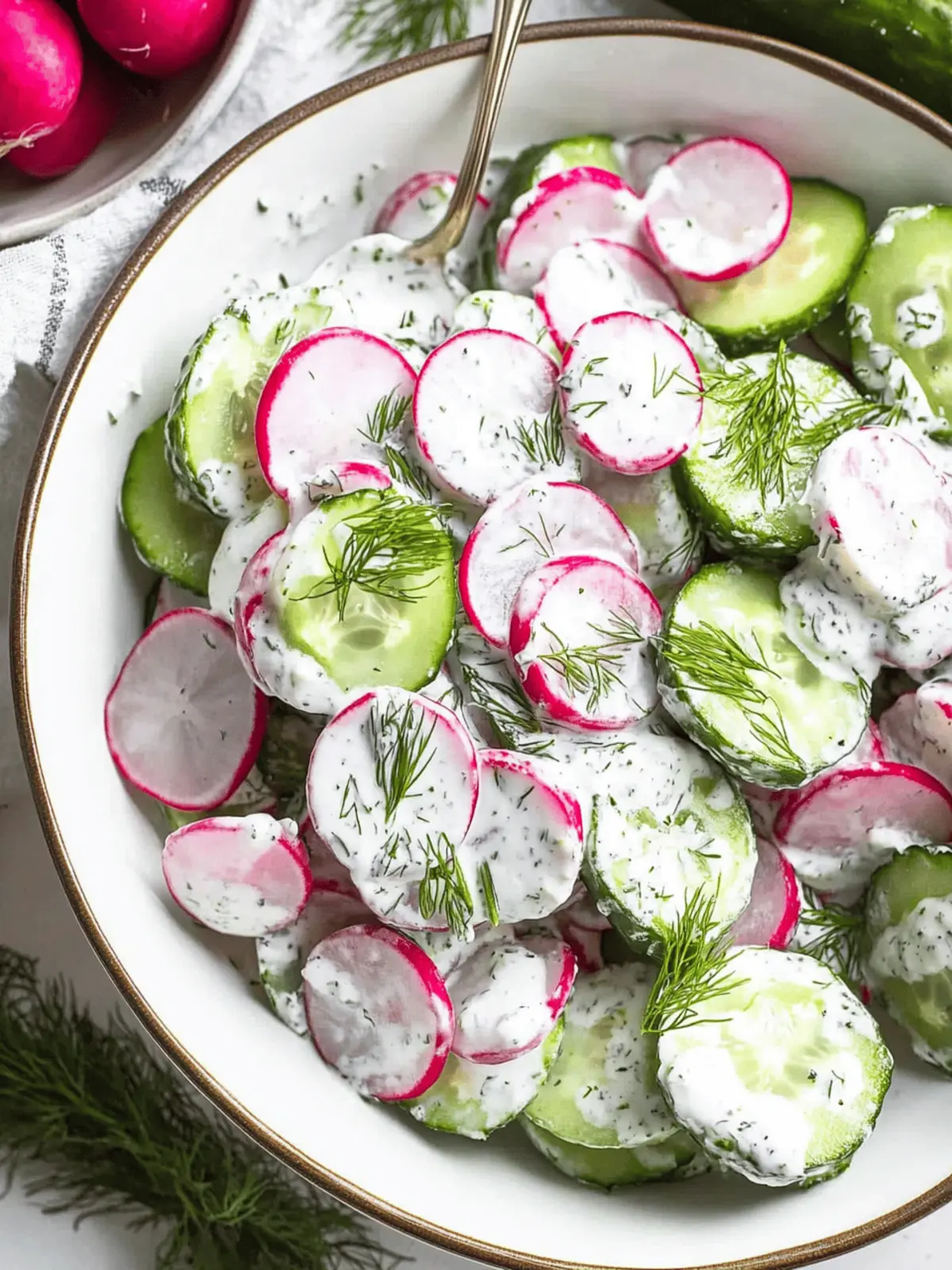 Cucumber Radish Salad w/ Yogurt Dill Dressing