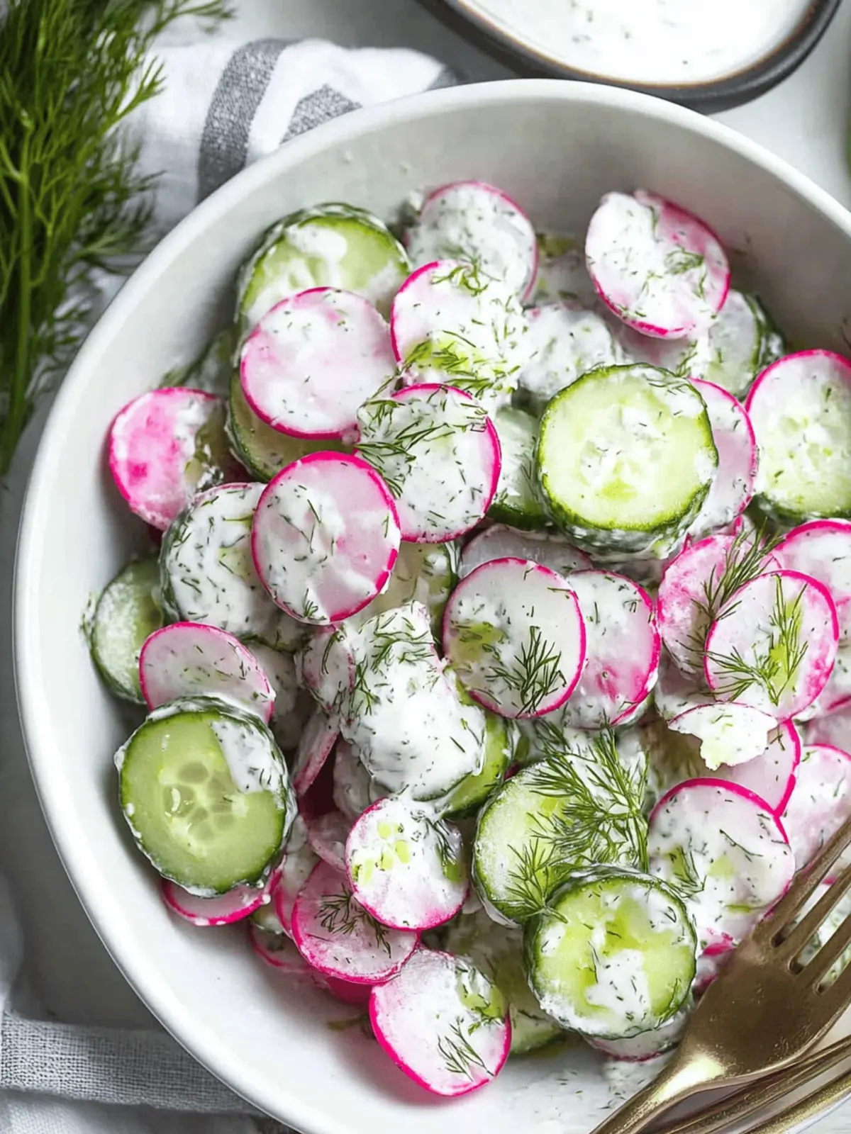 Cucumber Radish Salad w/ Yogurt Dill Dressing
